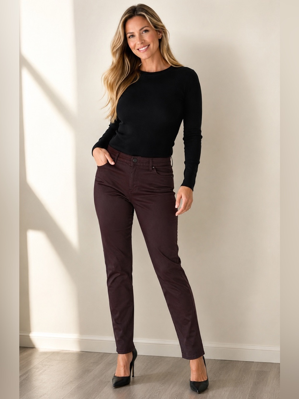 Melanie Lyne women’s burgundy maroon stretchy slim fit skinny pants Sz 10